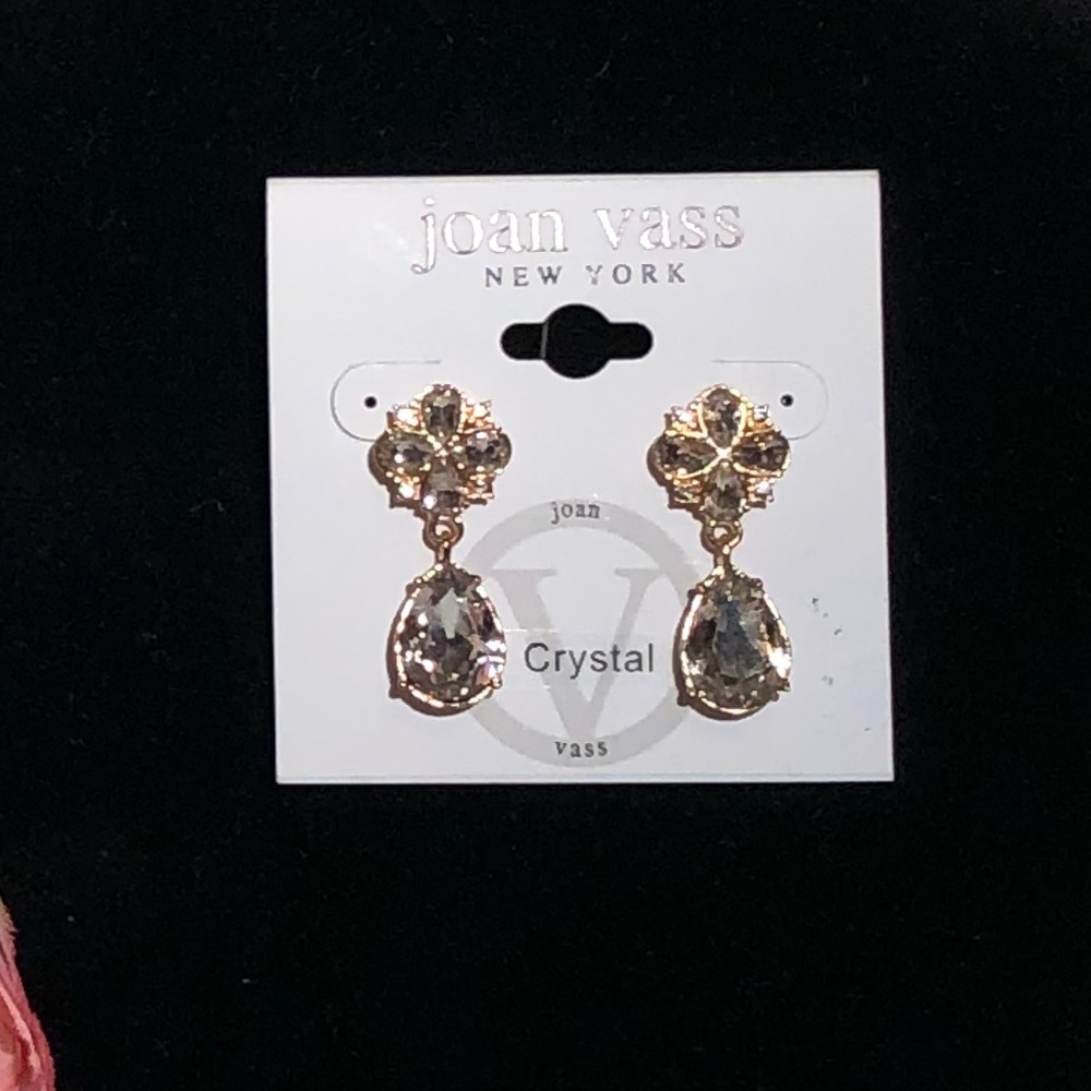 Joan Vass Crystal Flower Teardrop Earrings